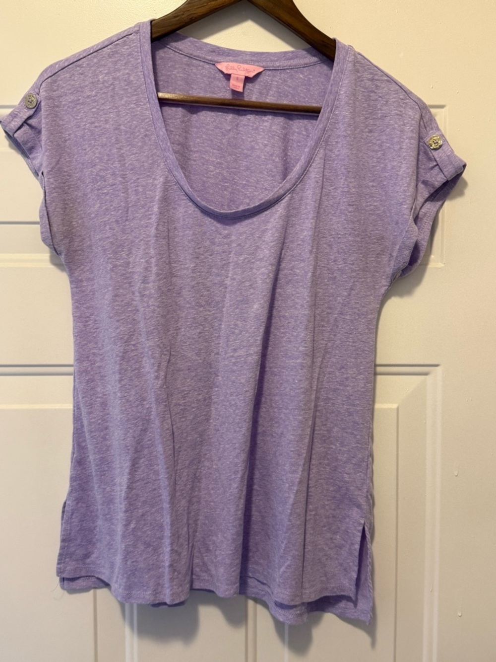 Lilly Pulitzer Lavender Scoop Neck Short Sleeve linen blend Tee EUC small